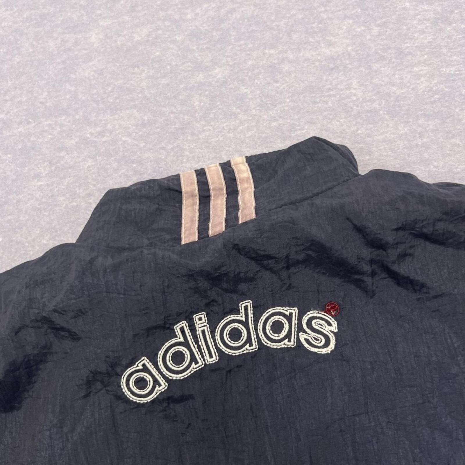 Vintage 90s Adidas Originals Navy & Burgundy ColourBlock SpellOut Windbreaker Track Jacket L