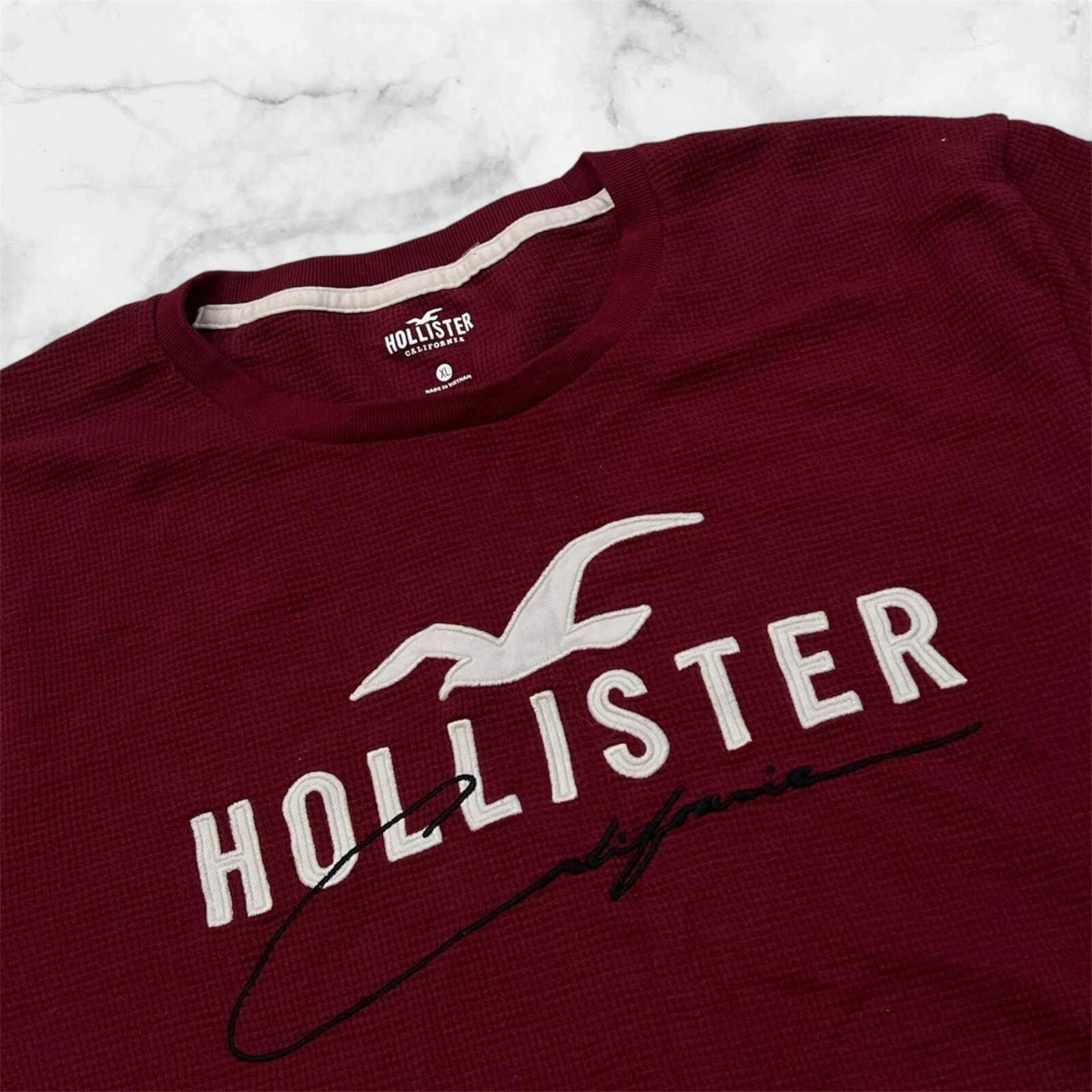 Vintage Men’s Hollister Spell Out Logo Burgundy Knit Sweater Y2K Jumper Size XL
