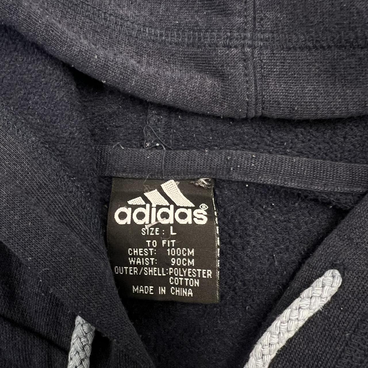 Vintage 2001 Adidas Navy Blue & White Striped Full Zip Hoodie Y2K Streetwear Large
