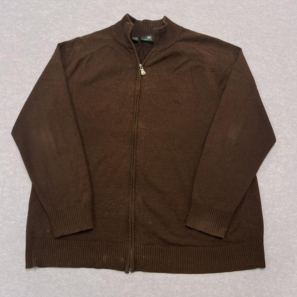 Vintage Rodd & Gunn Brown Wool Blend Full Zip Knit Jumper Men’s Large