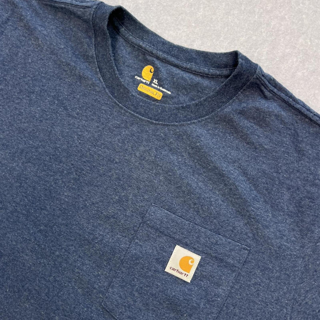 Vintage Carhartt Men’s Navy Blue Heather Pocket Casual T-Shirt Oversized XL