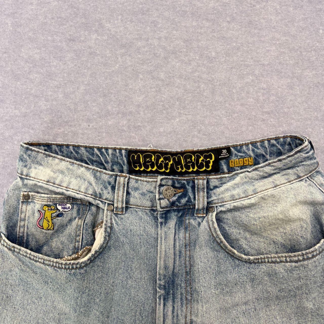 Vintage Half Half Streetwear Men's Light Wash Carpenter Jeans Rat Logo W30"