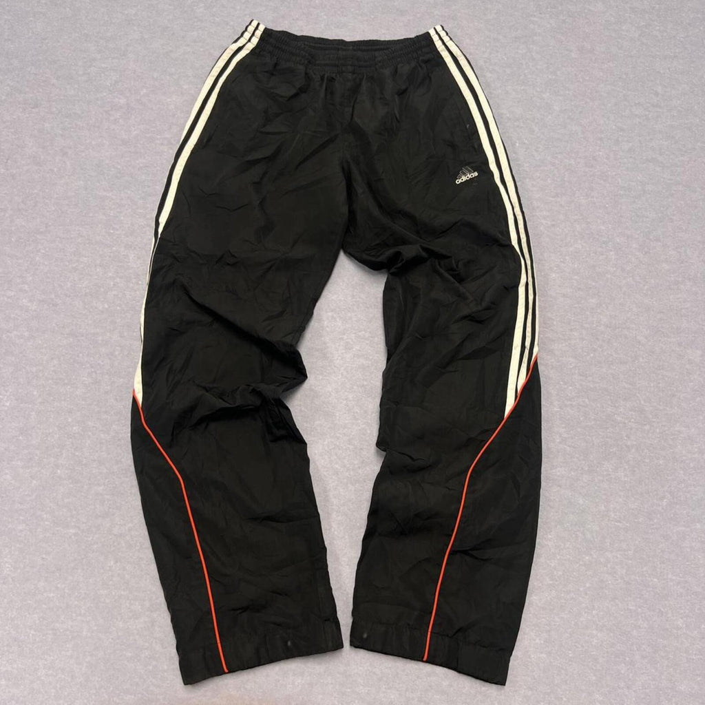 Vintage Adidas Men's Black White & Orange Striped  Baggy Streetwear Skater Track Pants Y2K Small