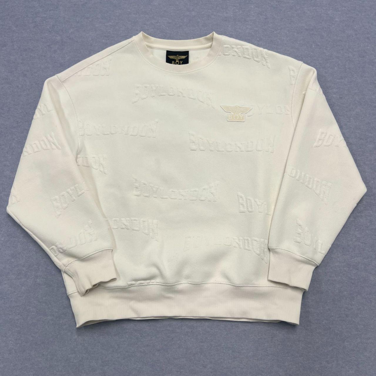 Vintage Boy London White Embossed Logo AOP Eagle Sweatshirt Jumper Oversized XS