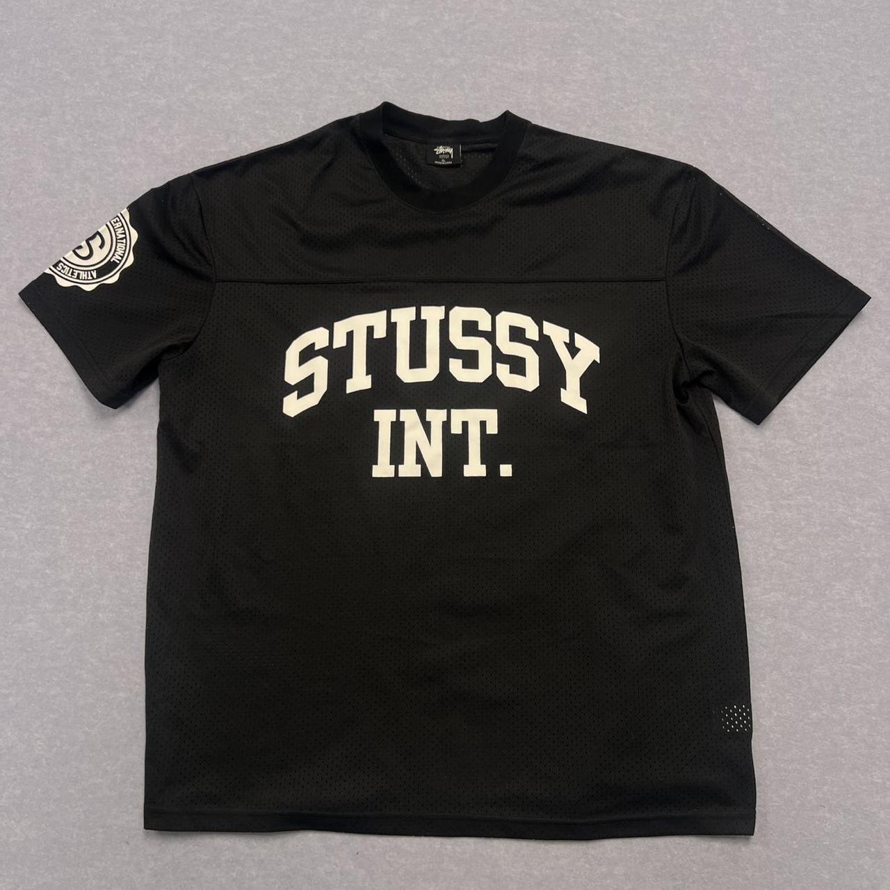 Vintage Stussy International Mesh Graphic NFL Sports Jersey T-Shirt Black XL