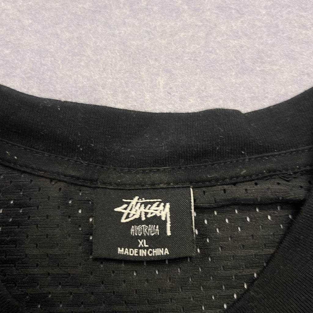 Vintage Stussy International Mesh Graphic NFL Sports Jersey T-Shirt Black XL