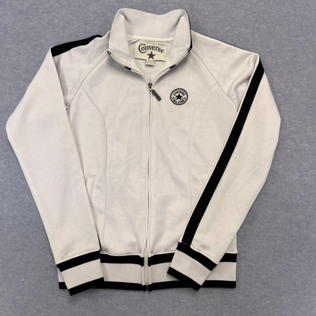 Vintage Converse Women's White & Black Striped Full Zip Track Jacket Y2K XS