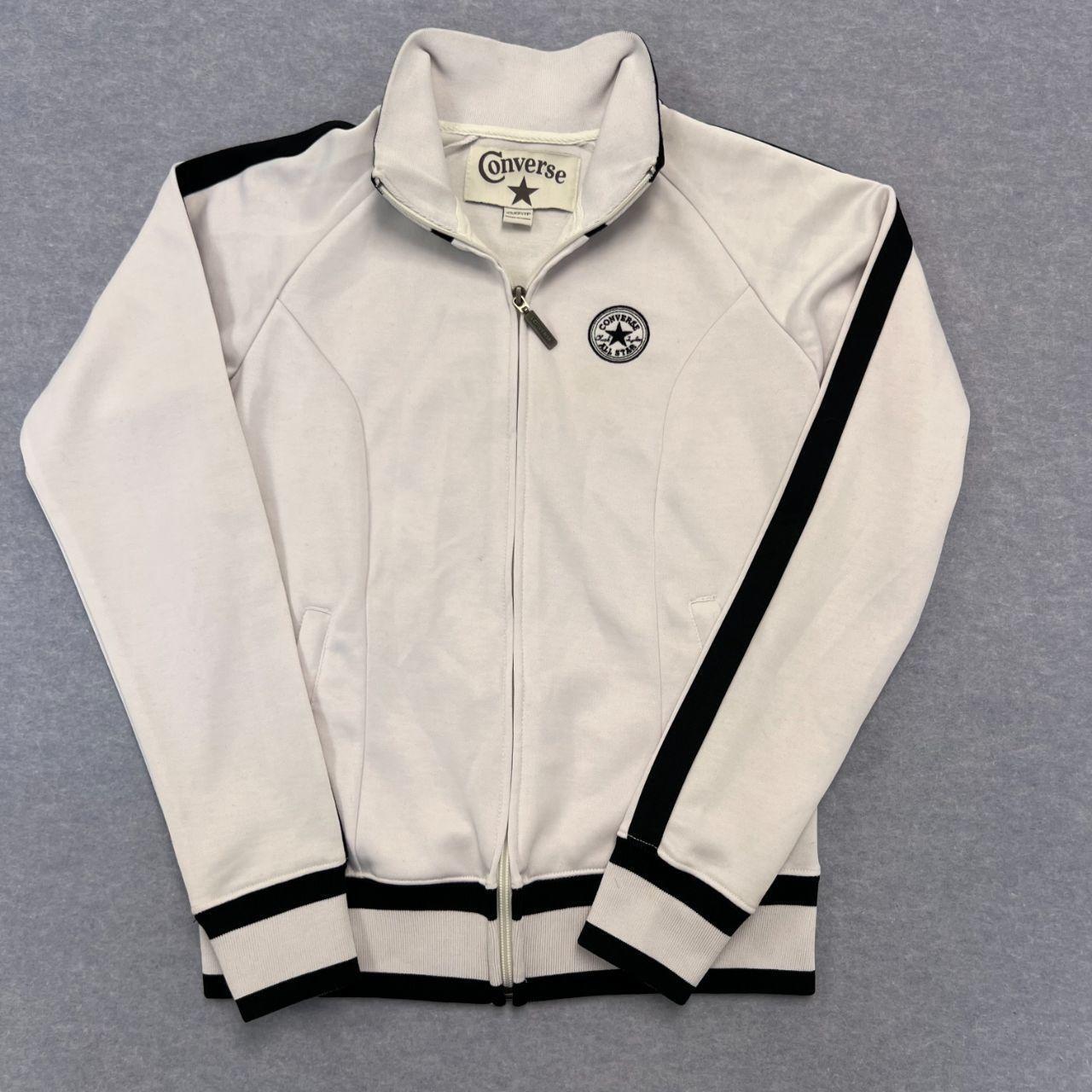 Vintage Converse Women's White & Black Striped Full Zip Track Jacket Y2K XS