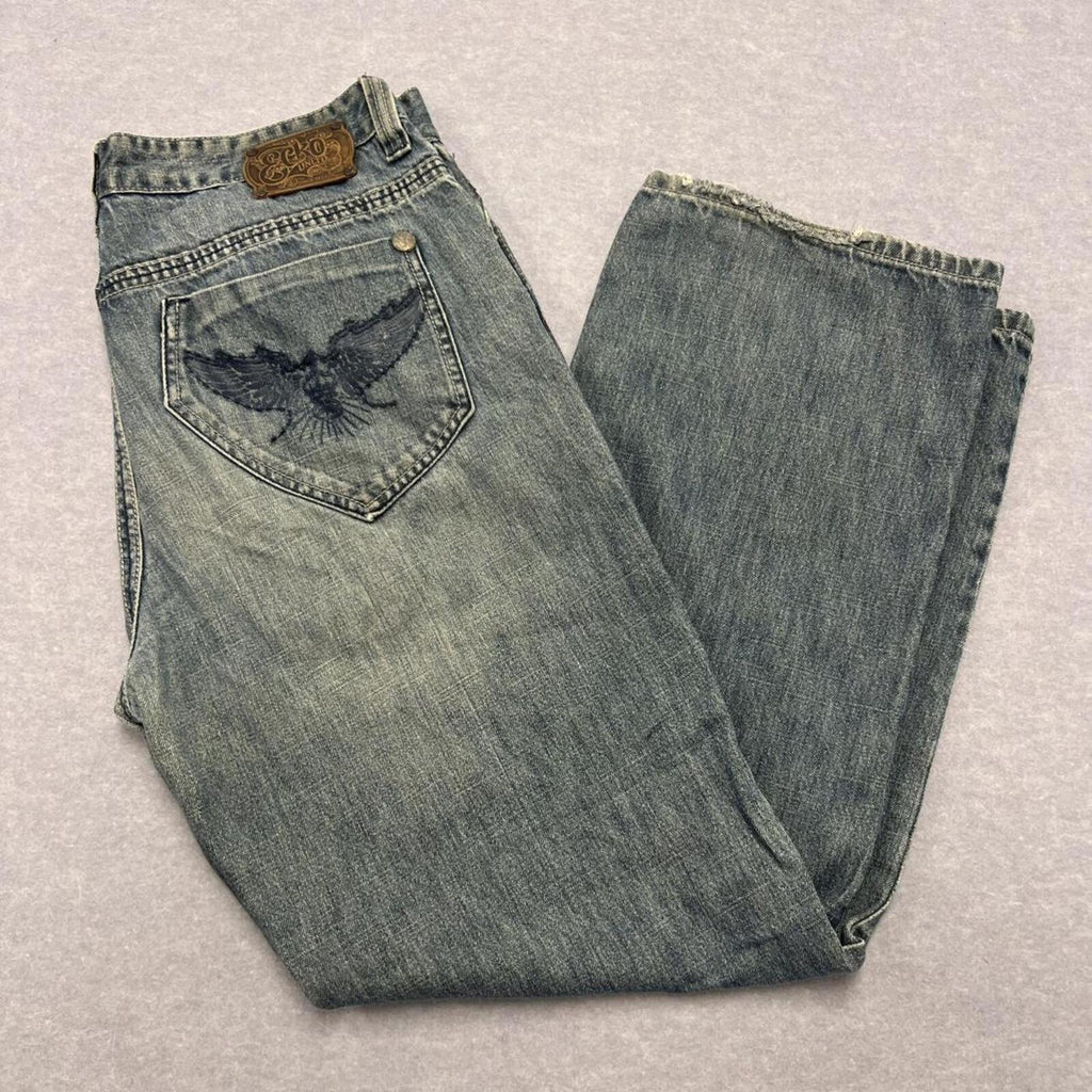 Vintage Ecko Unltd Baggy Jeans Light Wash Eagle Embroidery Y2K Men's W36