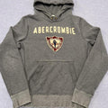 Vintage Abercrombie & Fitch New York Men’s Grey Spell Out Crest Distressed Preppy Hoodie XL