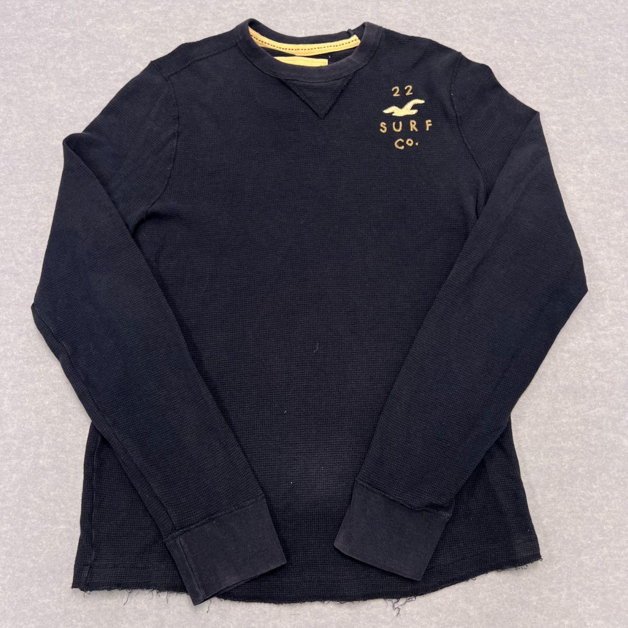 Vintage Hollister Surf Co Navy Blue Waffle Knit Embroidered Sweater Men's Large