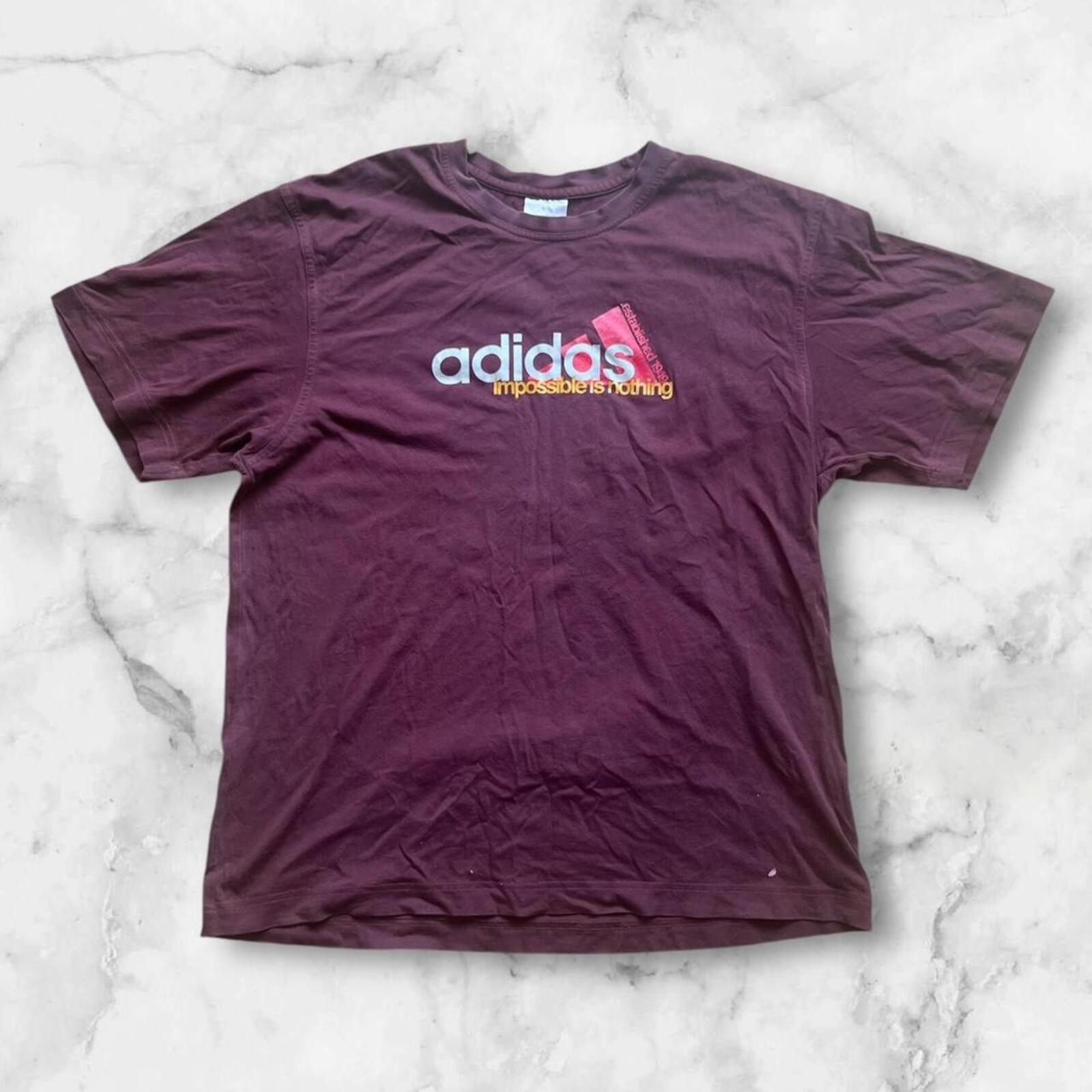 Vintage 2004 Adidas Men's Burgundy Spell Out Impossible Is Nothing T-Shirt Y2K XL