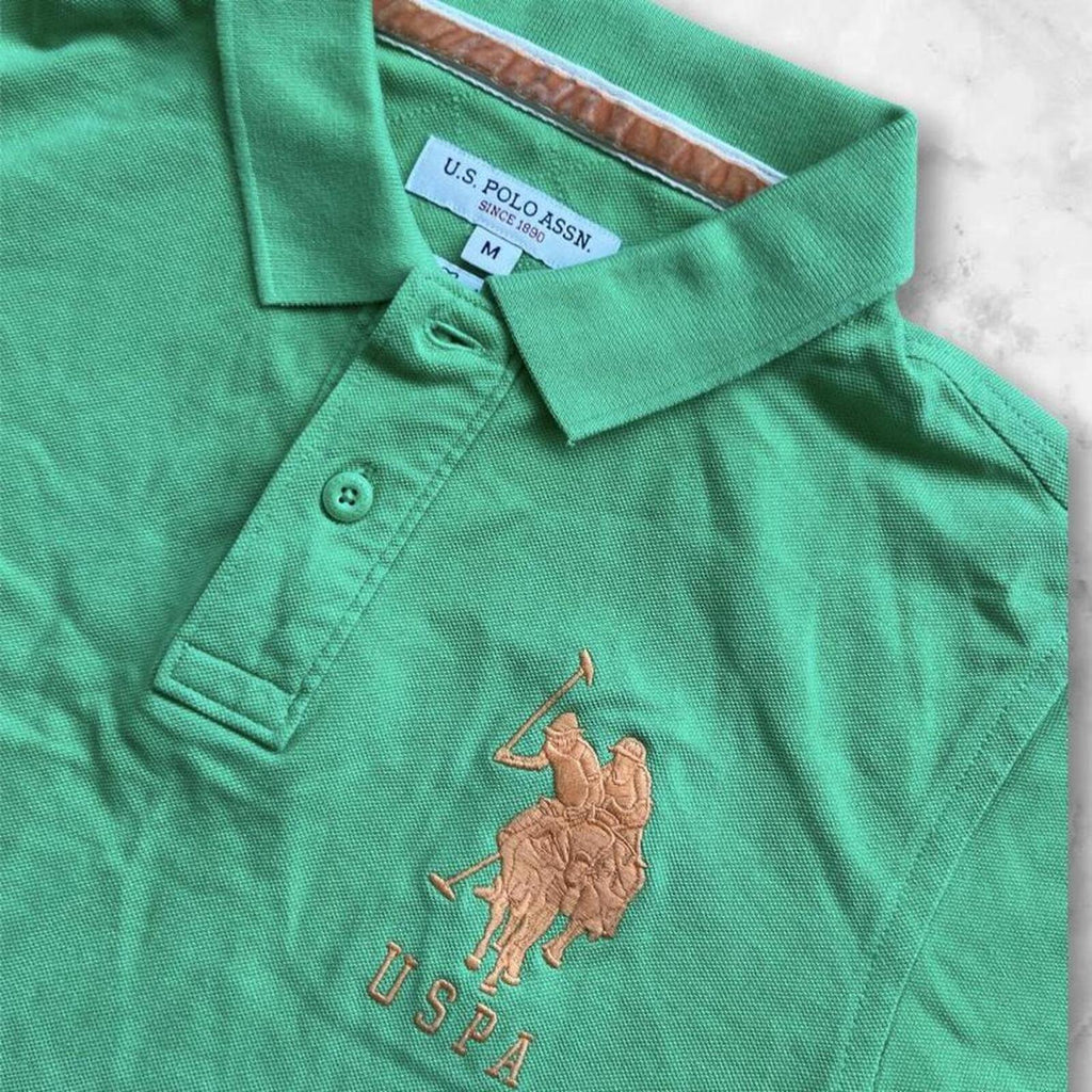 Vintage USPA U.S. Polo Assn Men's Green & Orange Big Pony 2 Dress Polo Medium