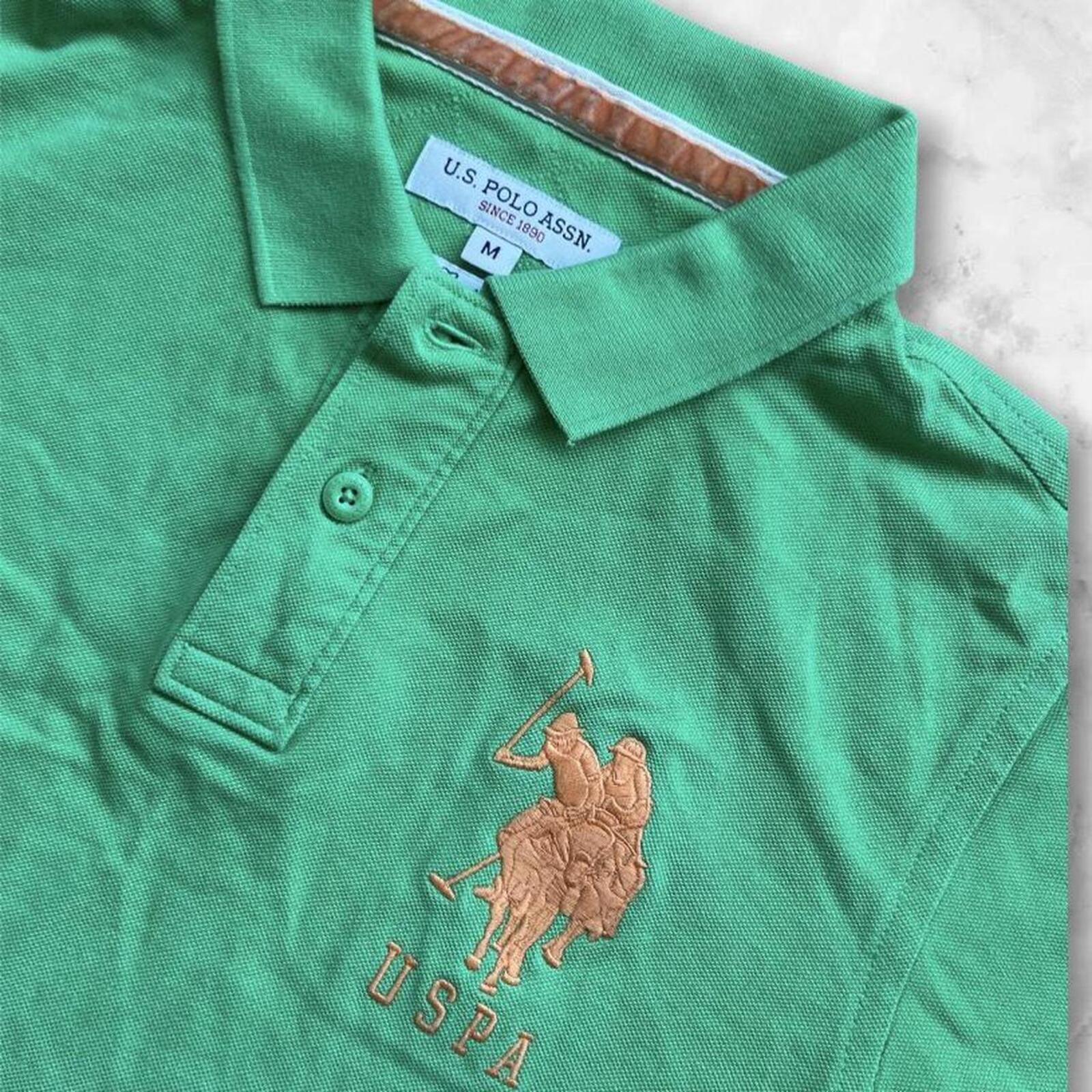 Vintage USPA U.S. Polo Assn Men's Green & Orange Big Pony 2 Dress Polo Medium