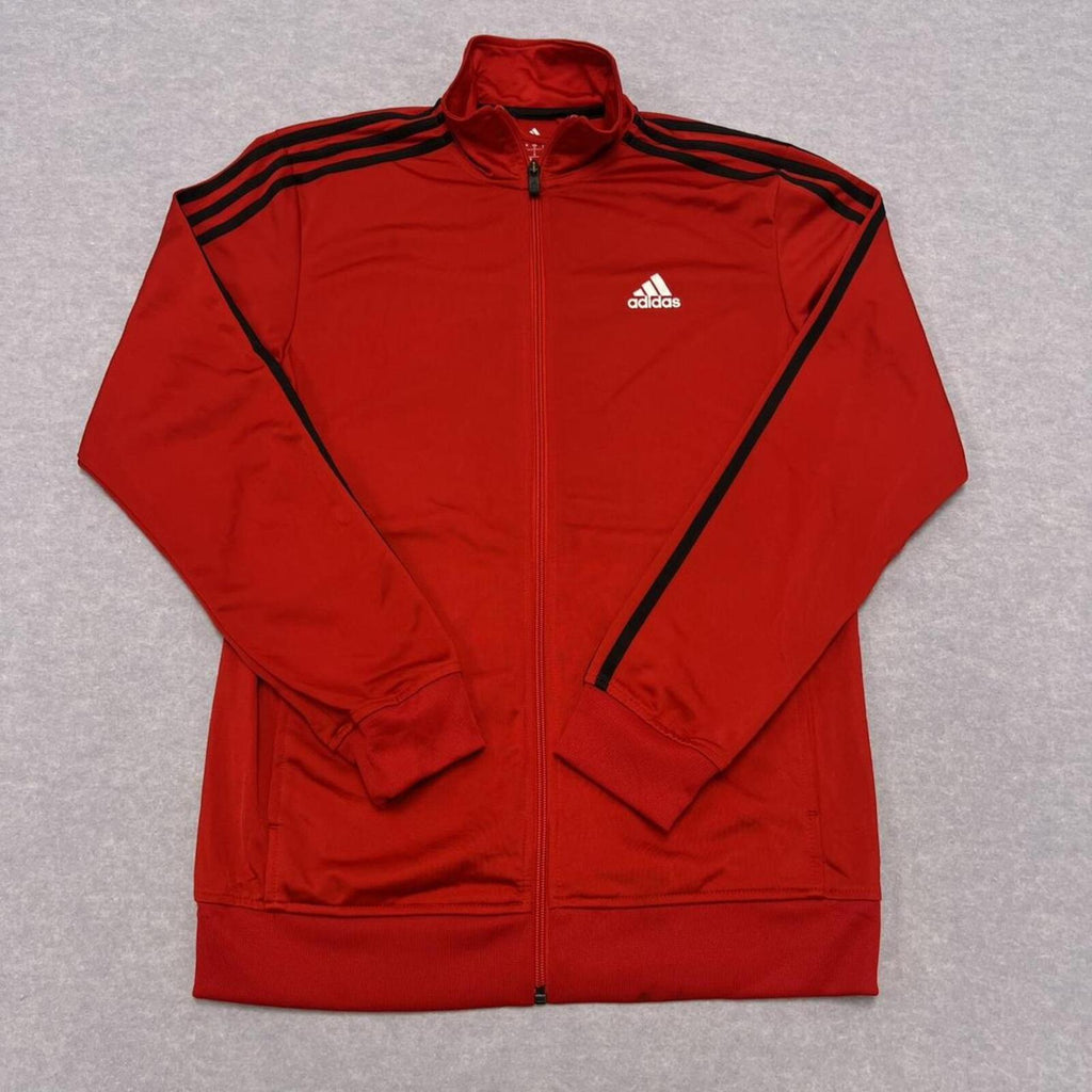 Vintage Adidas Men's Red & Black Striped Streetwear Full Zip Track Jacket Small