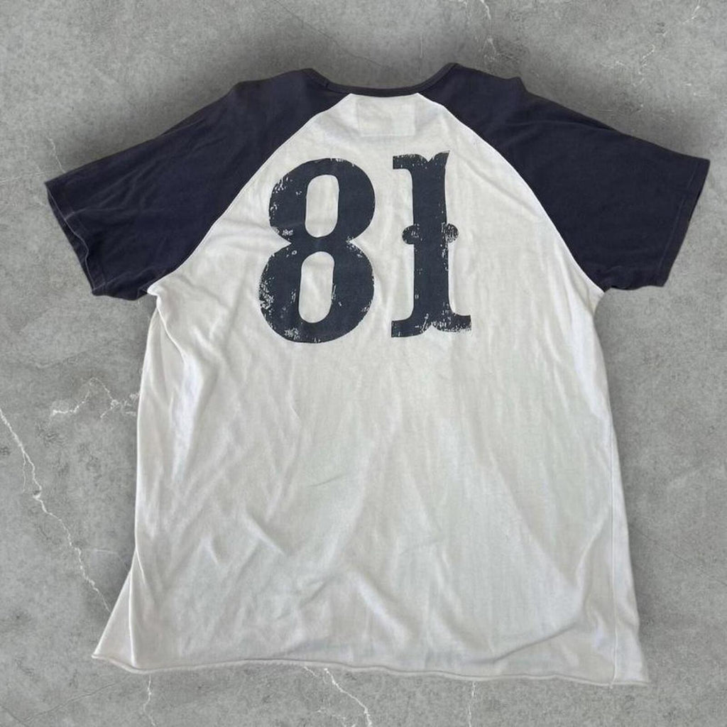 Vintage Guess Mens Navy & White No.81 Jersey T-Shirt Embroidered Logo Y2K Streetwear Size XL