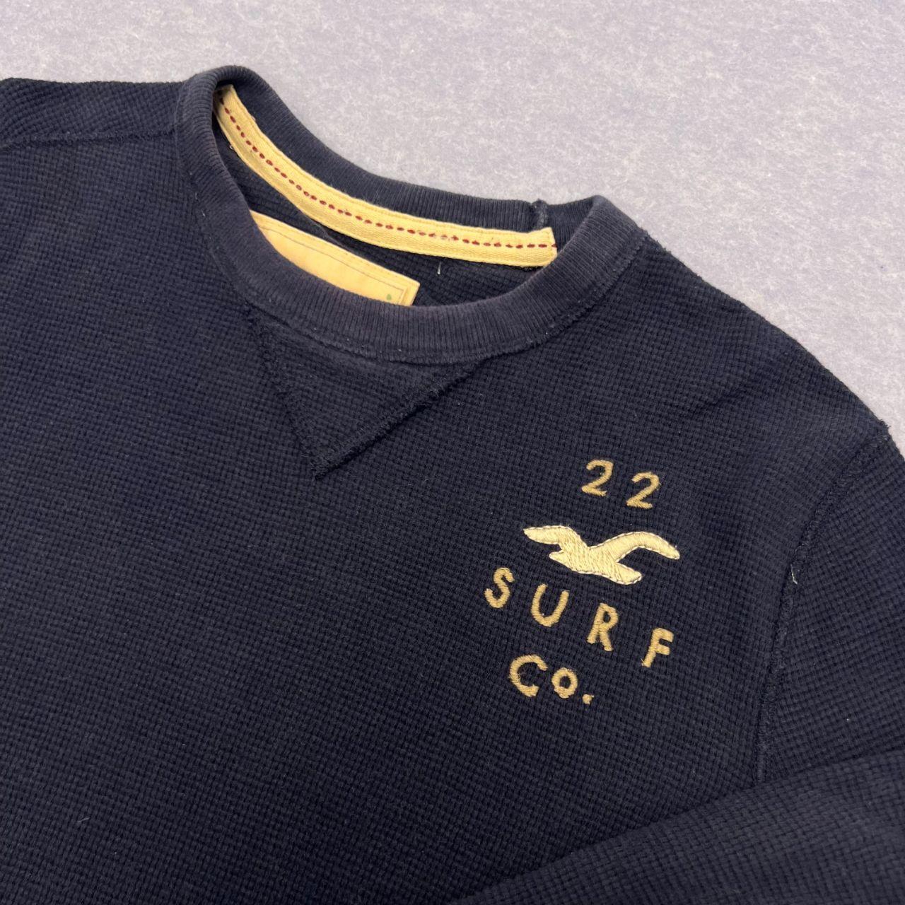 Vintage Hollister Surf Co Navy Blue Waffle Knit Embroidered Sweater Men's Large