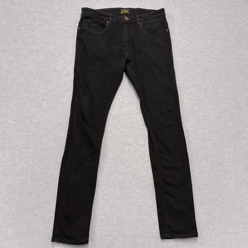 Vivienne Westwood Anglomania Men’s Black Embroidered Designer Slim Jeans Man W30