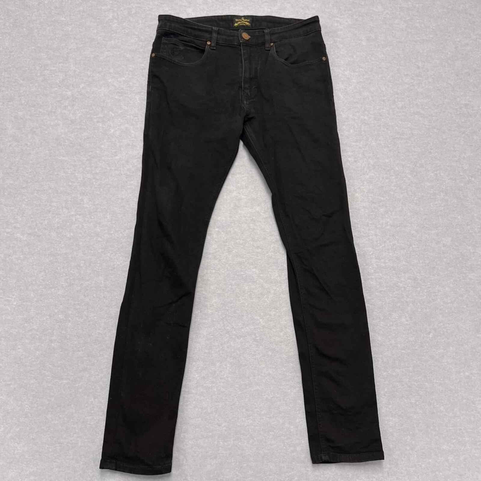 Vivienne Westwood Anglomania Men’s Black Embroidered Designer Slim Jeans Man W30