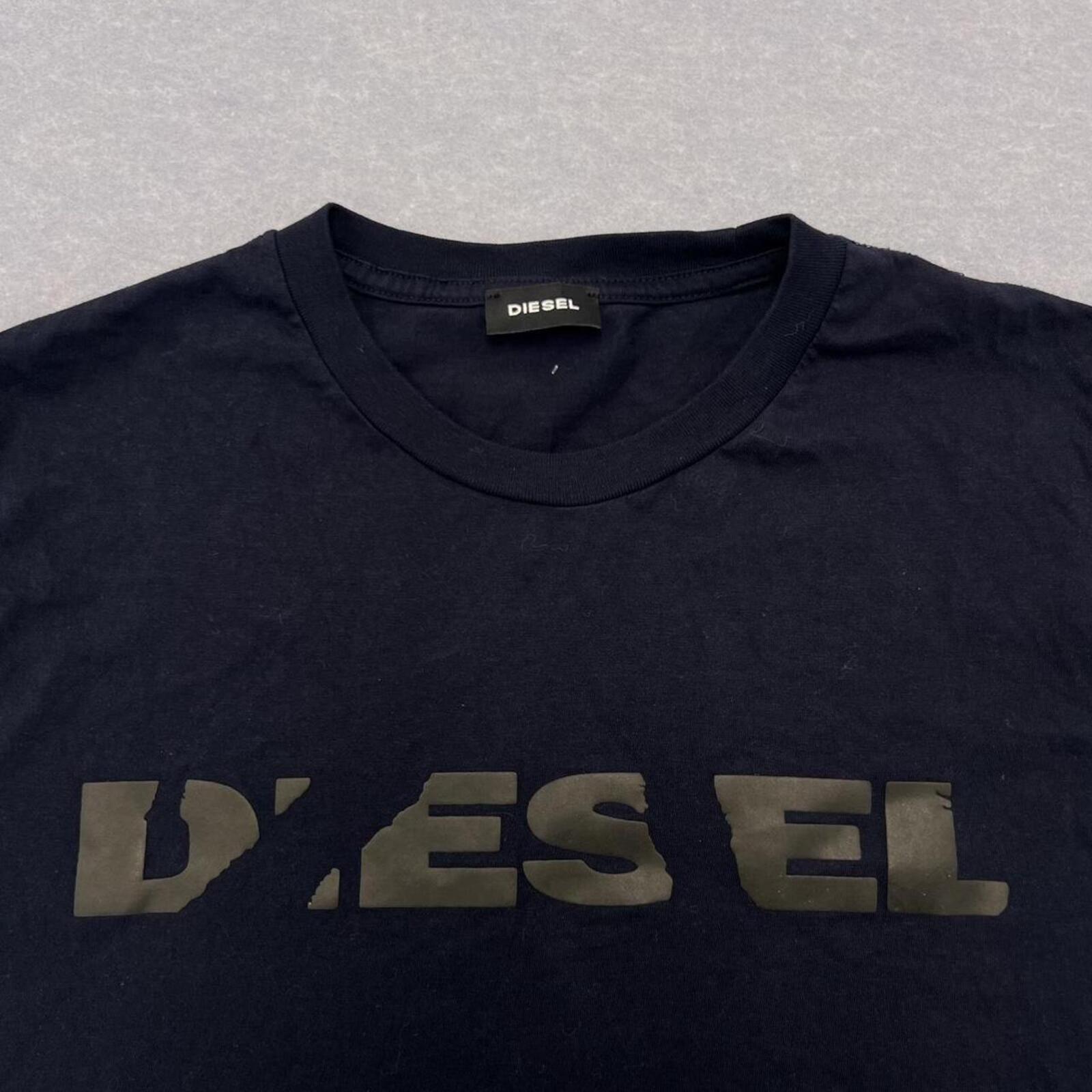 Vintage Diesel Dark Navy Blue Tonal Spell Out Logo Graphic T-Shirt Men's Large