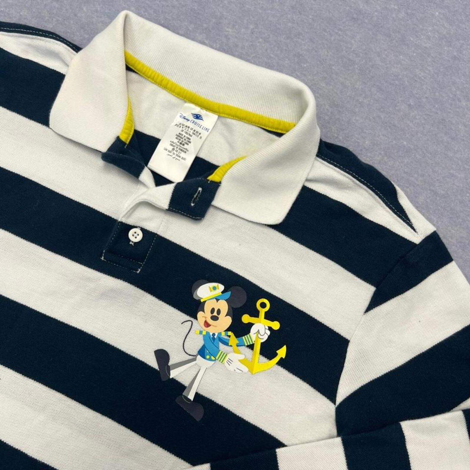 Disney Cruise Line Mickey Mouse Navy & White  L/S Striped Rugby Jumper Polo Men’s Medium