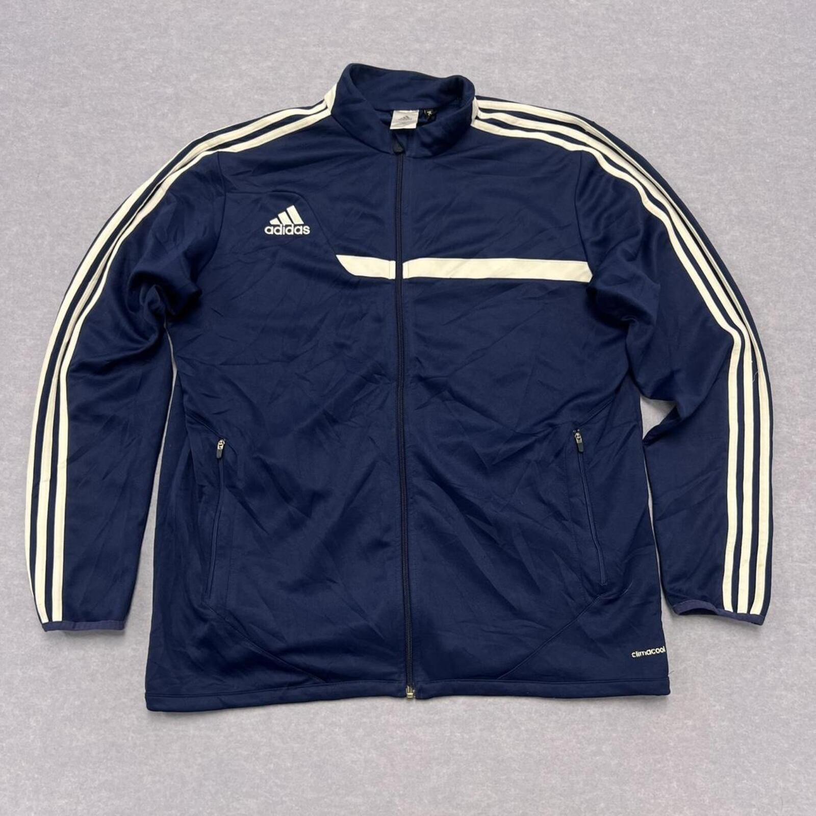 Vintage Adidas Climacool Men's Navy Blue & White Stripe Full Zip Track Jacket Y2K Streetwear XL