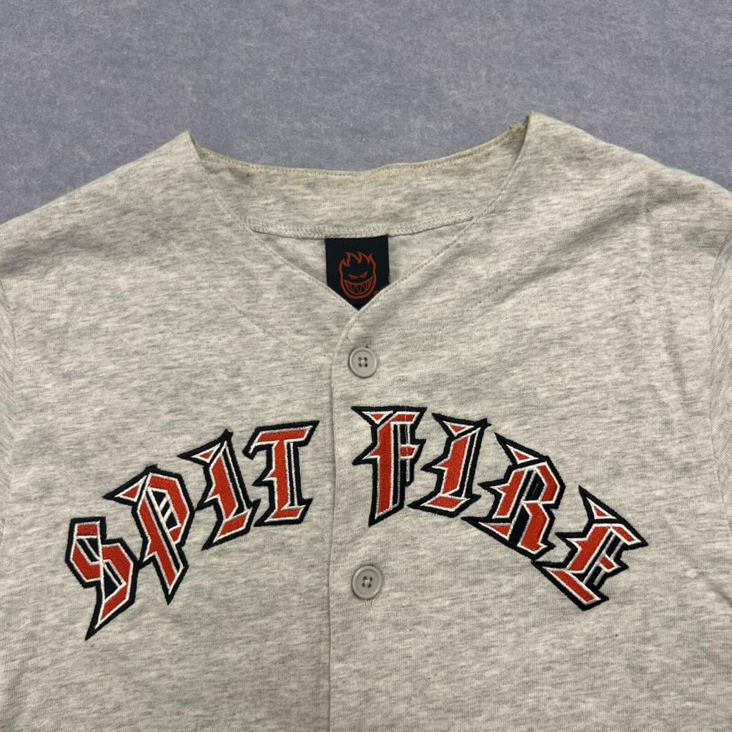 Vintage Spitfire Wheels Men's Grey Old English Baseball Jersey Bighead Y2K Skater Small