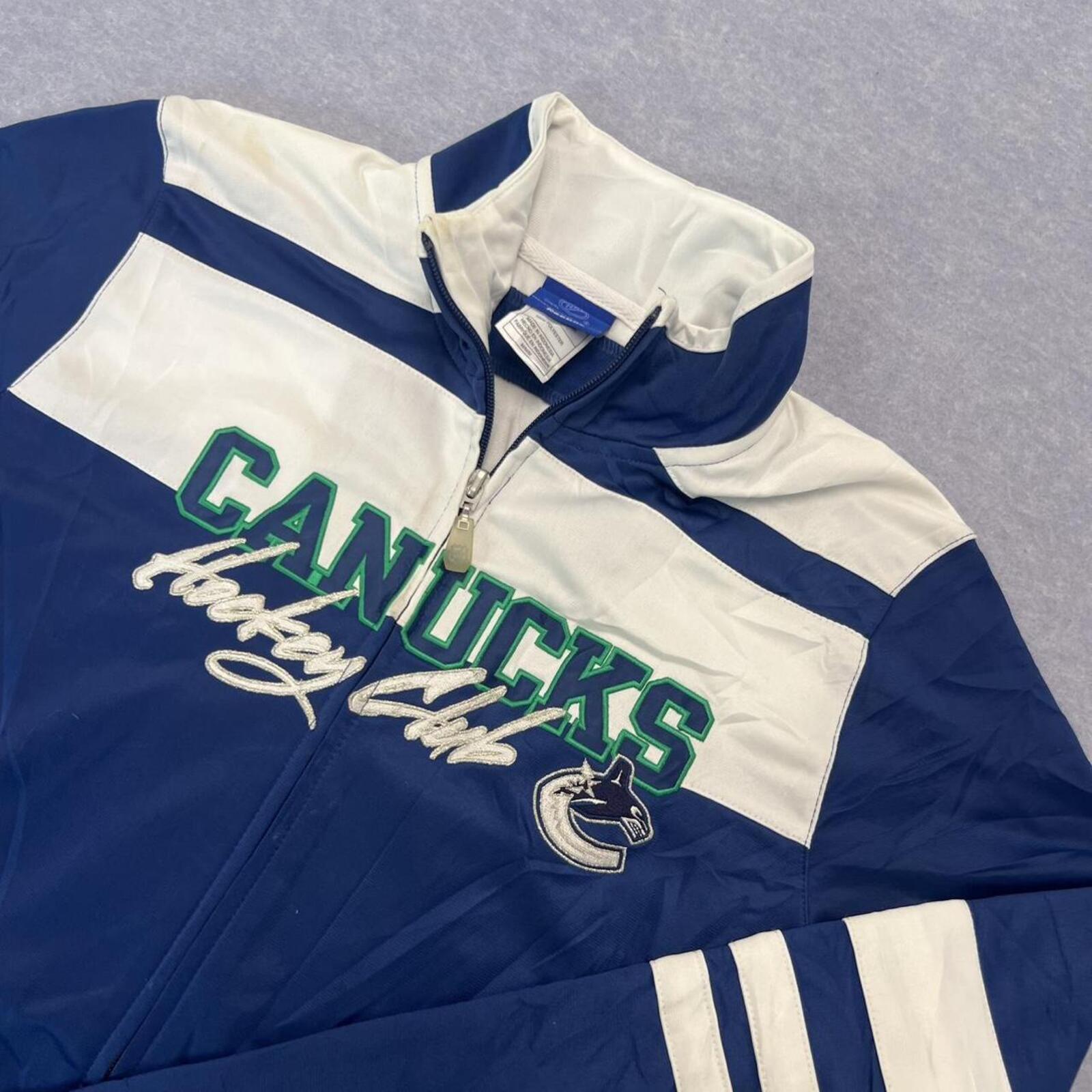 Vintage Reebok NHL Vancouver Canucks Hockey Club Track Jacket Blue White Medium