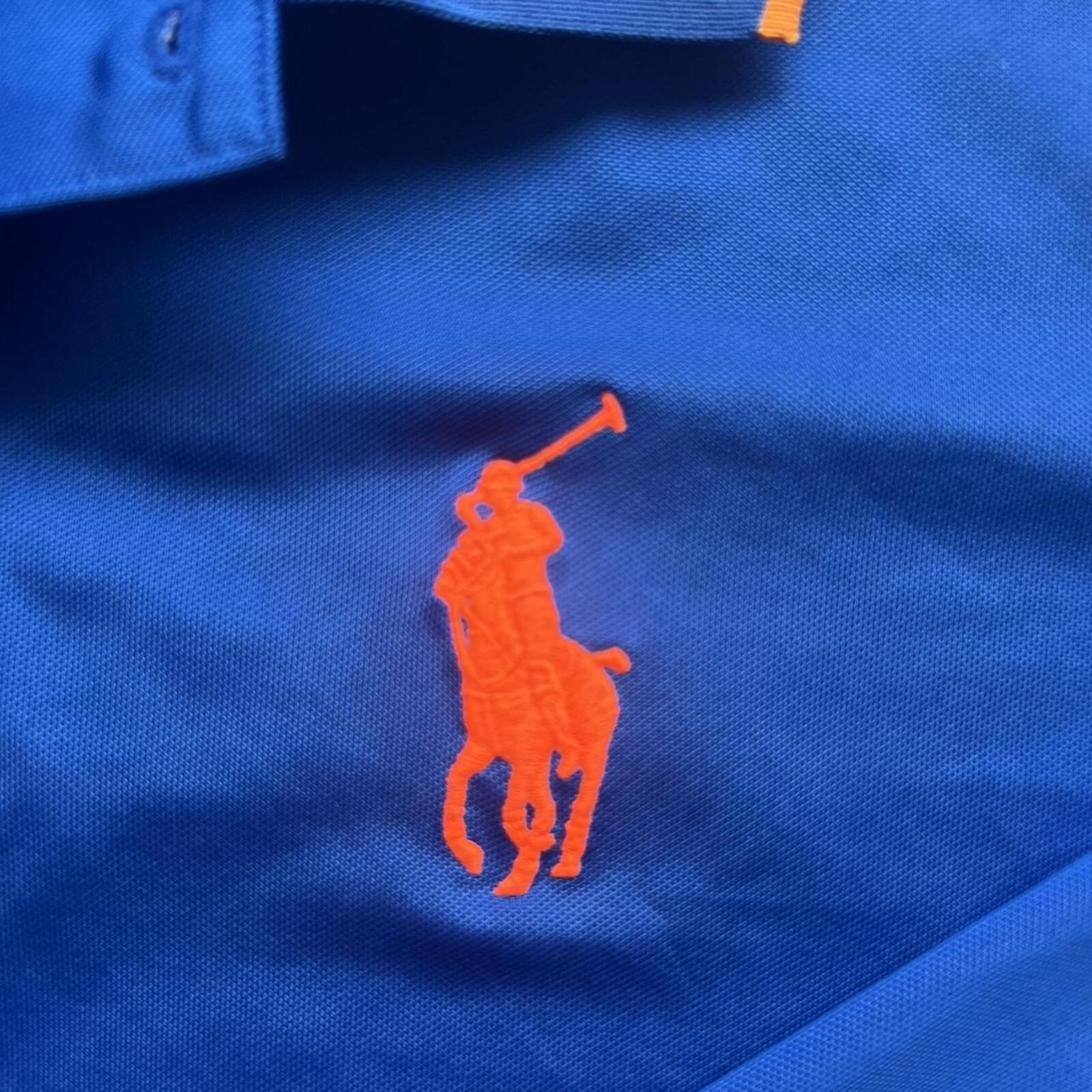 Polo Ralph Lauren Men’s AO Australian Open Tennis 2024 Navy Blue & Orange Big Pony Sports Longsleeve Polo Small