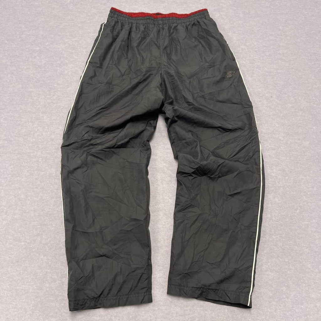 Vintage Starter Men's Dark Grey & White Striped Baggy Oversize Shell Track Pants Y2K Medium