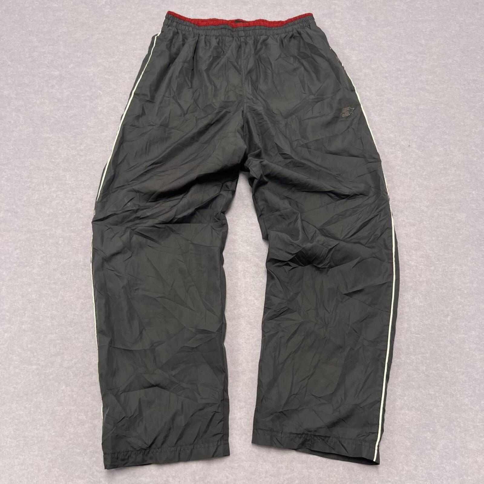 Vintage Starter Men's Dark Grey & White Striped Baggy Oversize Shell Track Pants Y2K Medium
