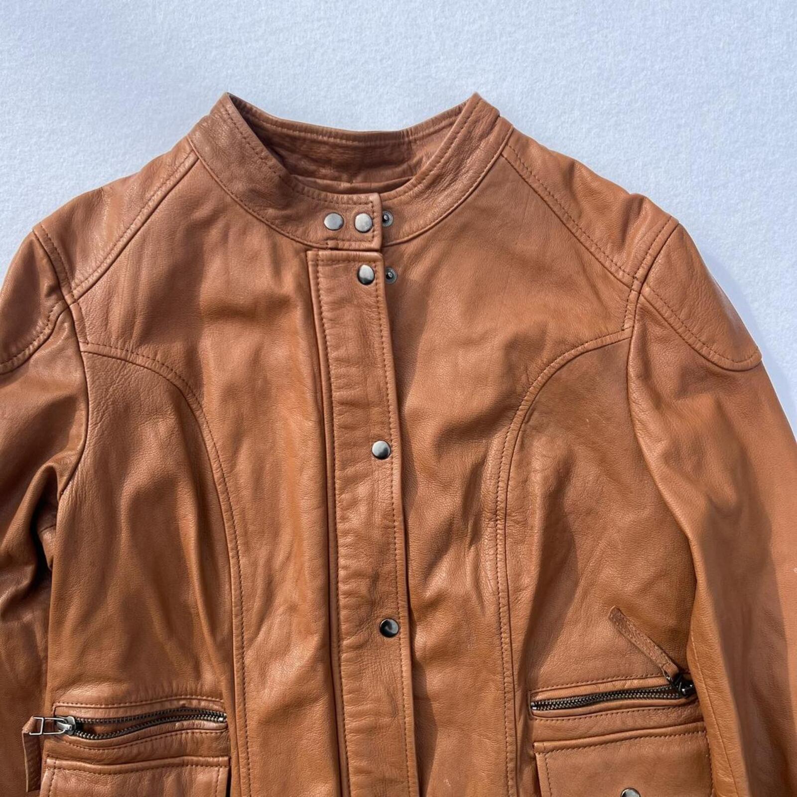 Vintage MODA International Women's Tan Brown Genuine Leather Moto Jacket Medium