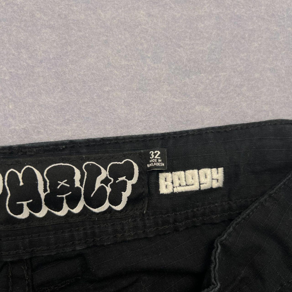 Half Half Streetwear Men's Baggy Skater Carpenter Cargo Pants Black W32