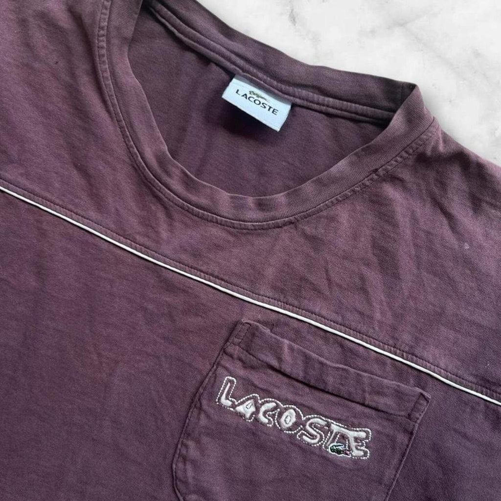 Vintage 1990’s Lacoste Men’s Brown Embroidered Pocket Logo T-Shirt Size 6 Large