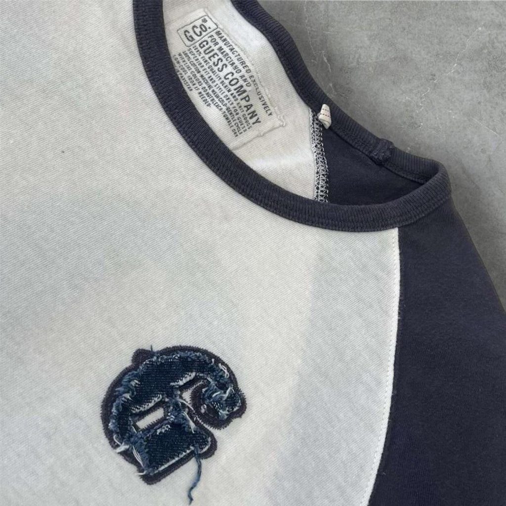 Vintage Guess Mens Navy & White No.81 Jersey T-Shirt Embroidered Logo Y2K Streetwear Size XL