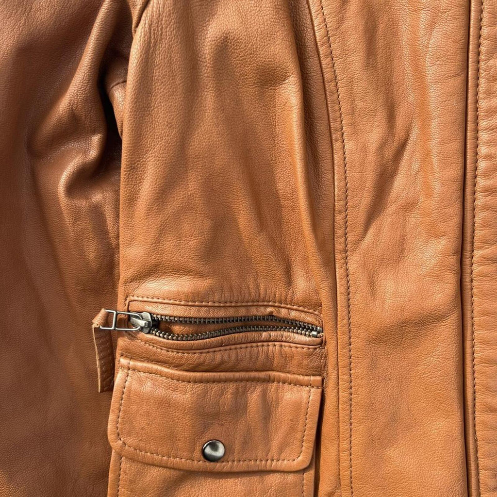 Vintage MODA International Women's Tan Brown Genuine Leather Moto Jacket Medium