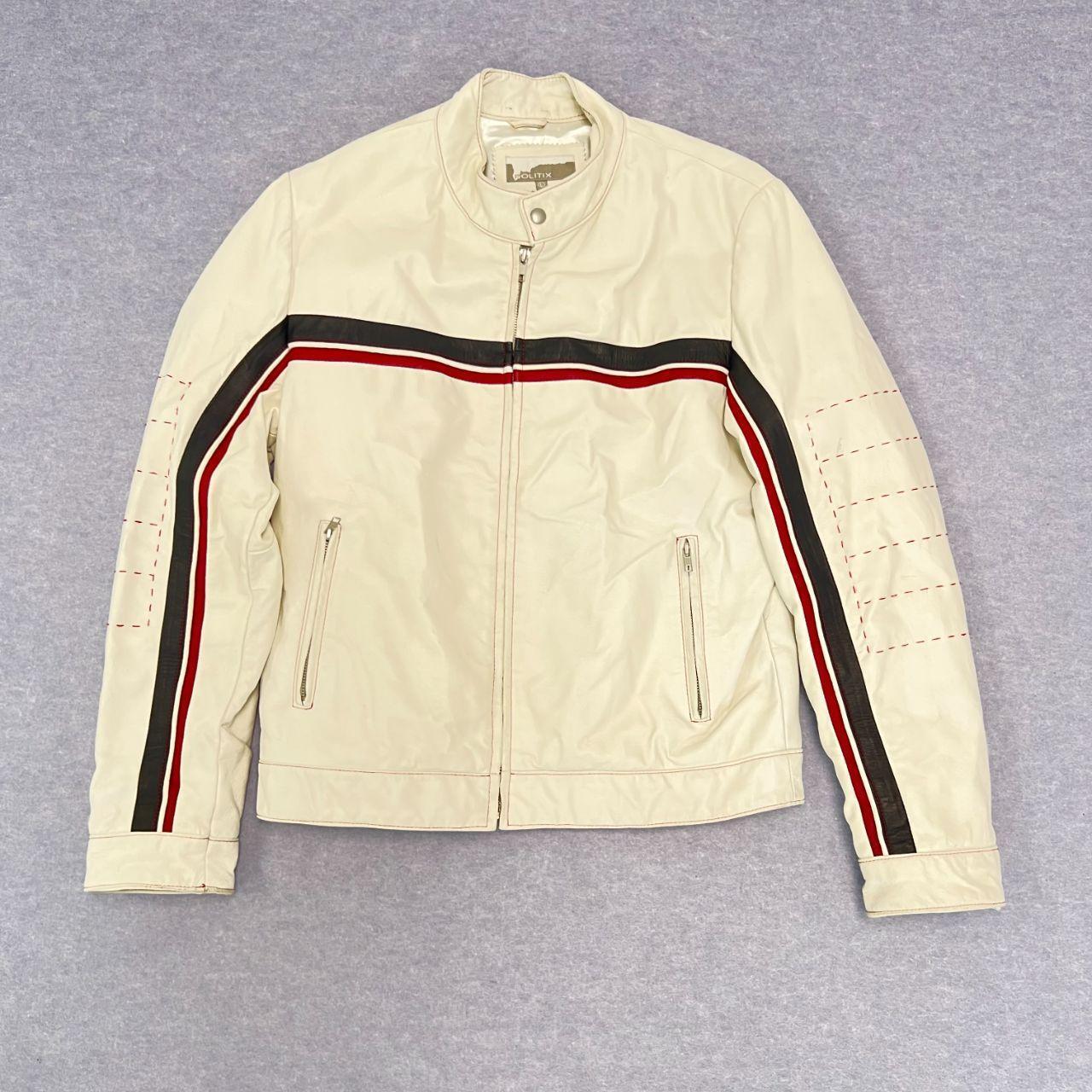 Vintage Politix White 100% Genuine Leather Motorcycle Racing Racer Jacket Large