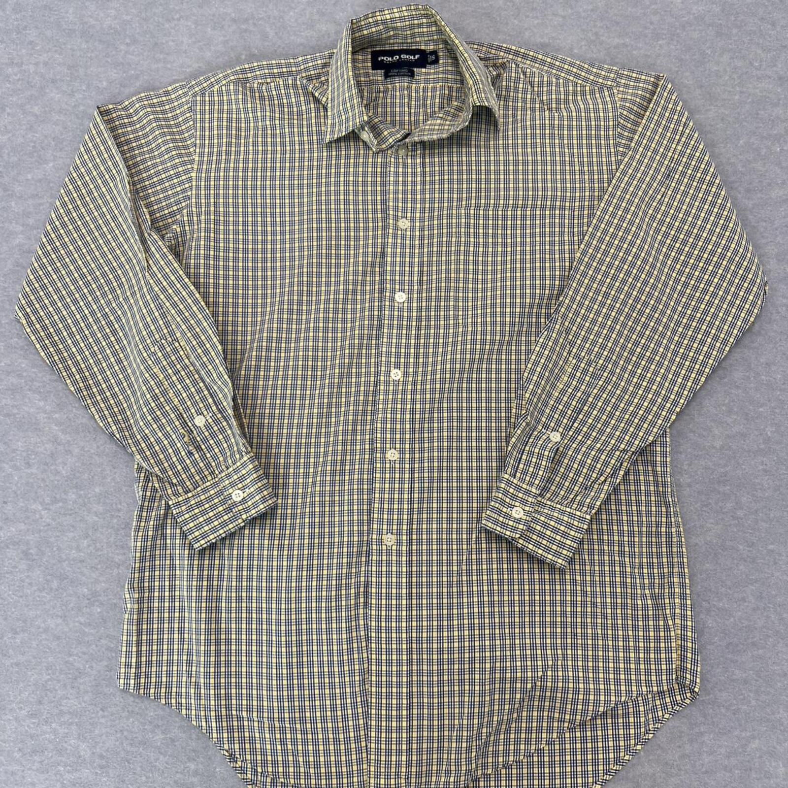 Vintage Polo Ralph Lauren Polo Golf Men's Yellow & Navy Blue LOFTING Shirt Small