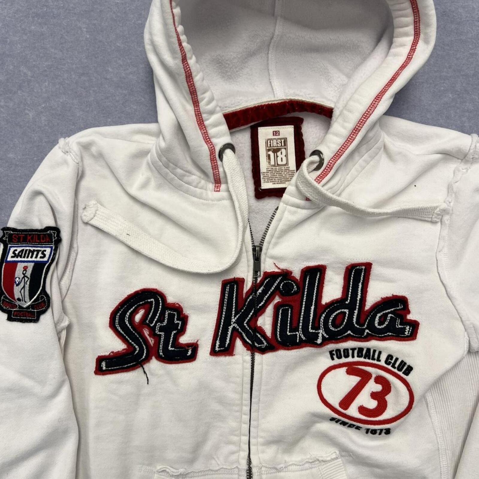 Vintage Retro St Kilda Saints First 18 Women's White Zip Hoodie AFL Size 12