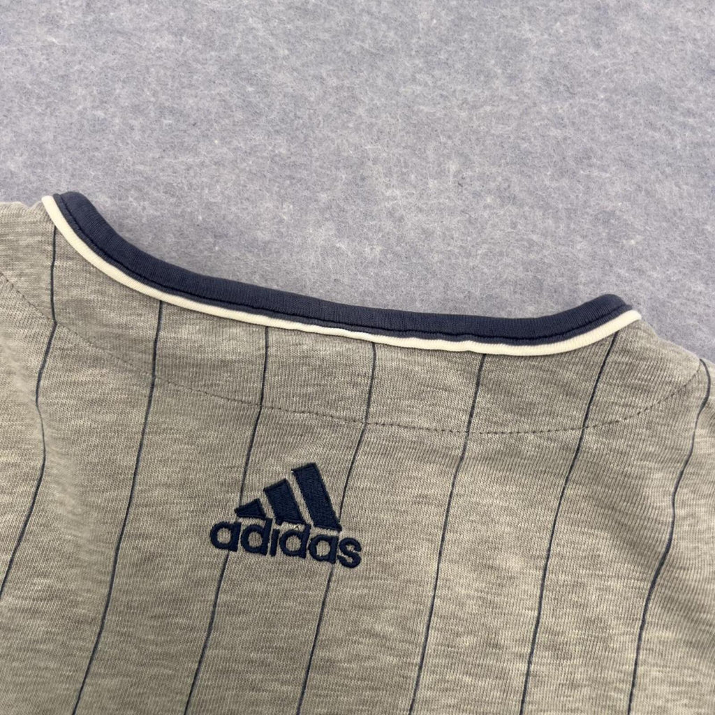 Vintage 2000 Adidas New York Yankees Grey Striped Button Up Baseball Jersey L.