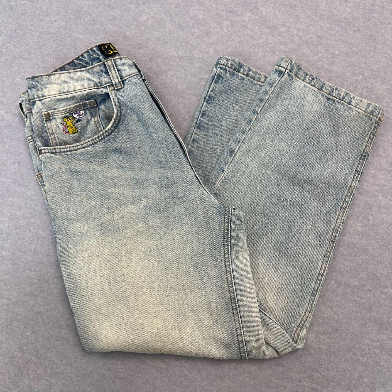 Vintage Half Half Streetwear Men's Light Wash Carpenter Jeans Rat Logo W30"