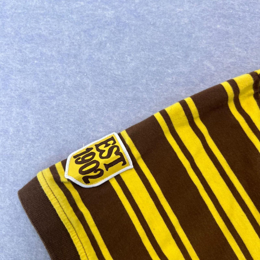 Vintage Hawthorn Hawks AFL Official Striped Polo Shirt Brown & Gold Y2K XXL