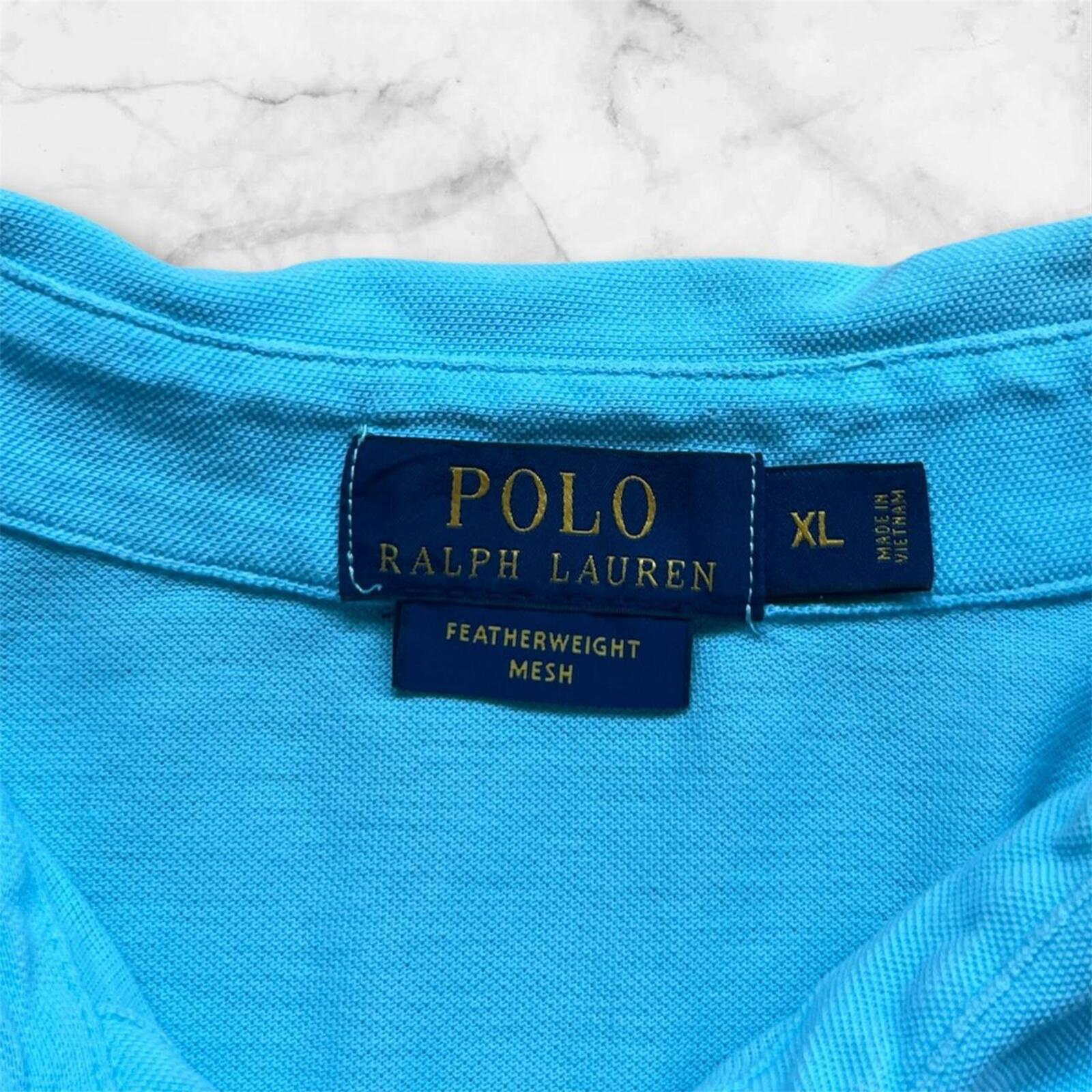Vintage Polo Ralph Lauren Featherweight Mesh Light Blue Aqua Polo (Yellow Pony) Preppy Men’s XL