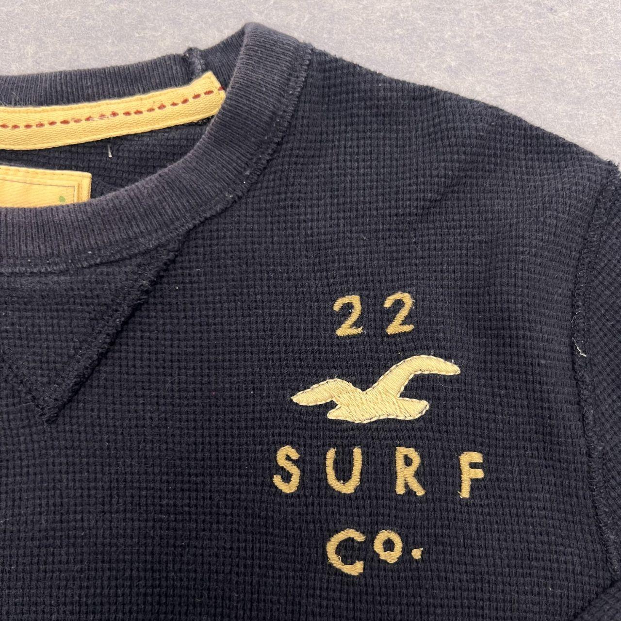 Vintage Hollister Surf Co Navy Blue Waffle Knit Embroidered Sweater Men's Large