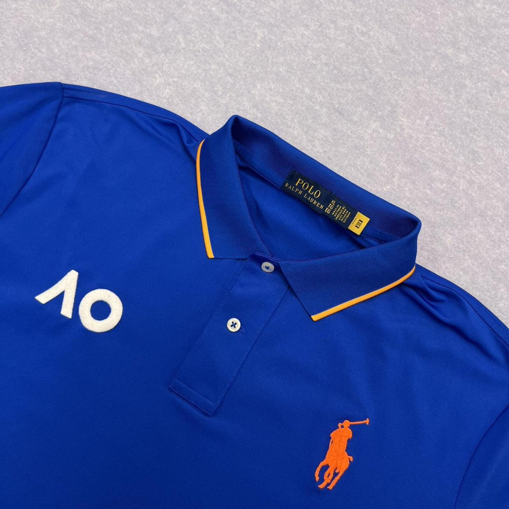 Polo Ralph Lauren Men’s AO Australian Open Tennis 2024 Navy Blue & Orange Big Pony Sports Polo XL