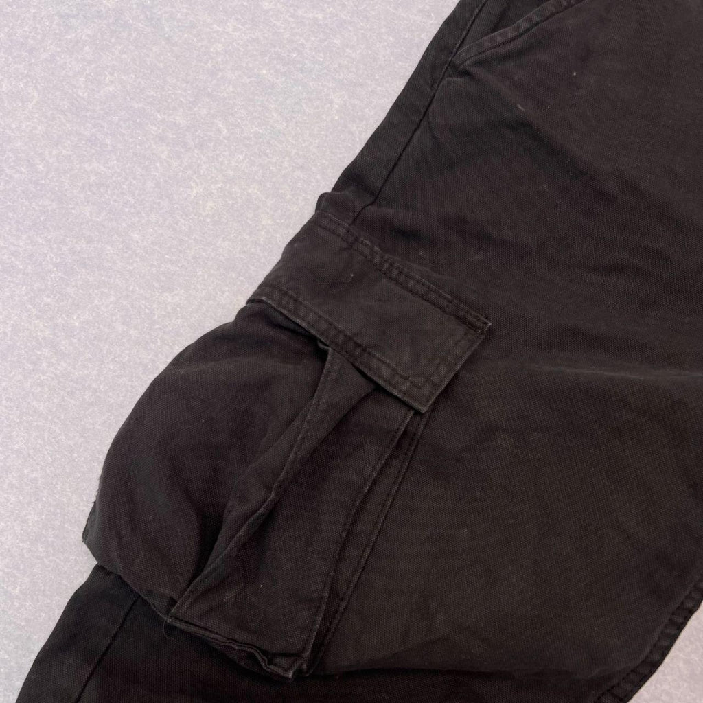 Half Half Streetwear Baggy Black Cargo Pants Utility Wide Leg Carpenter W30"