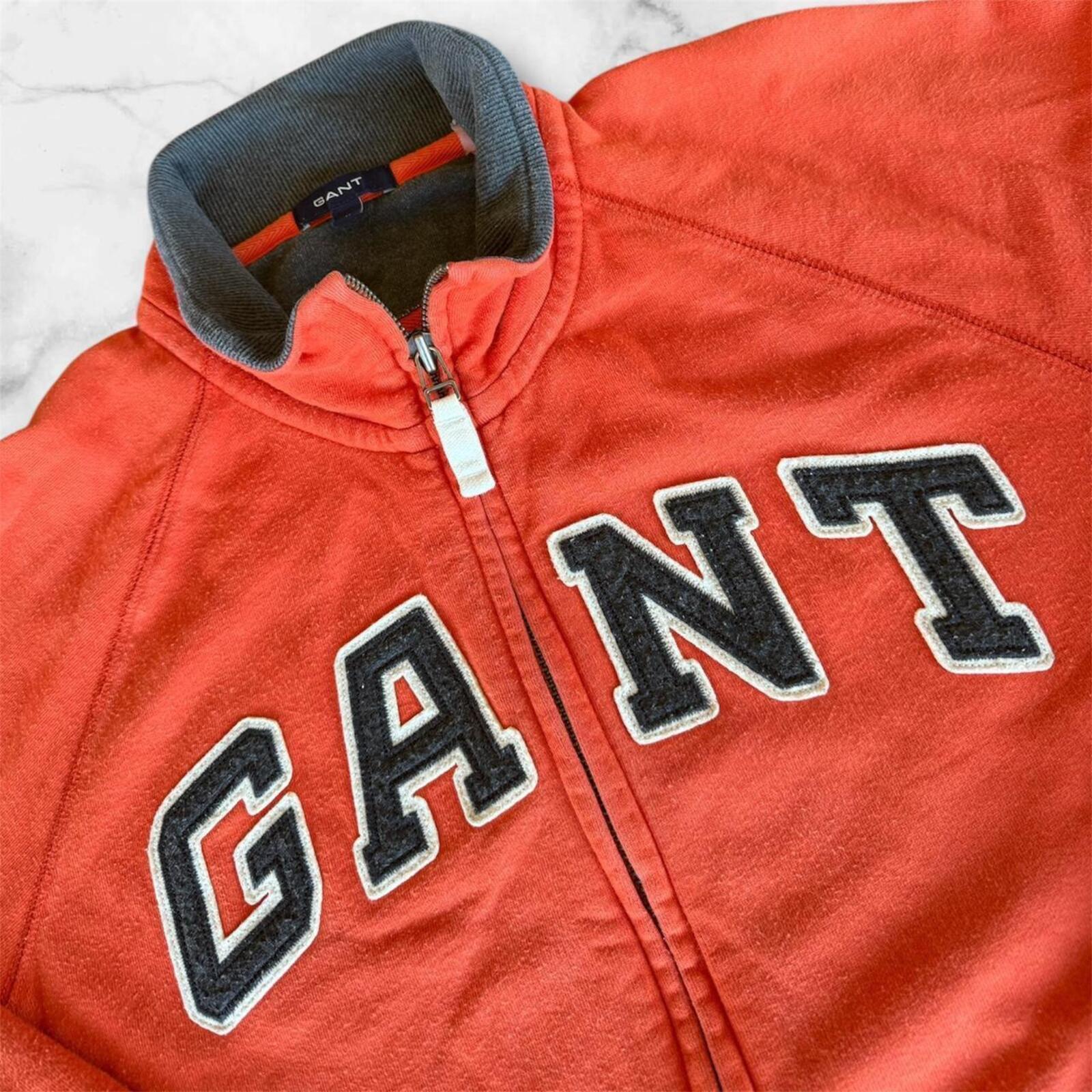 Vintage GANT Men’s Orange & Black Spell Out Full Zip Jacket Preppy XL