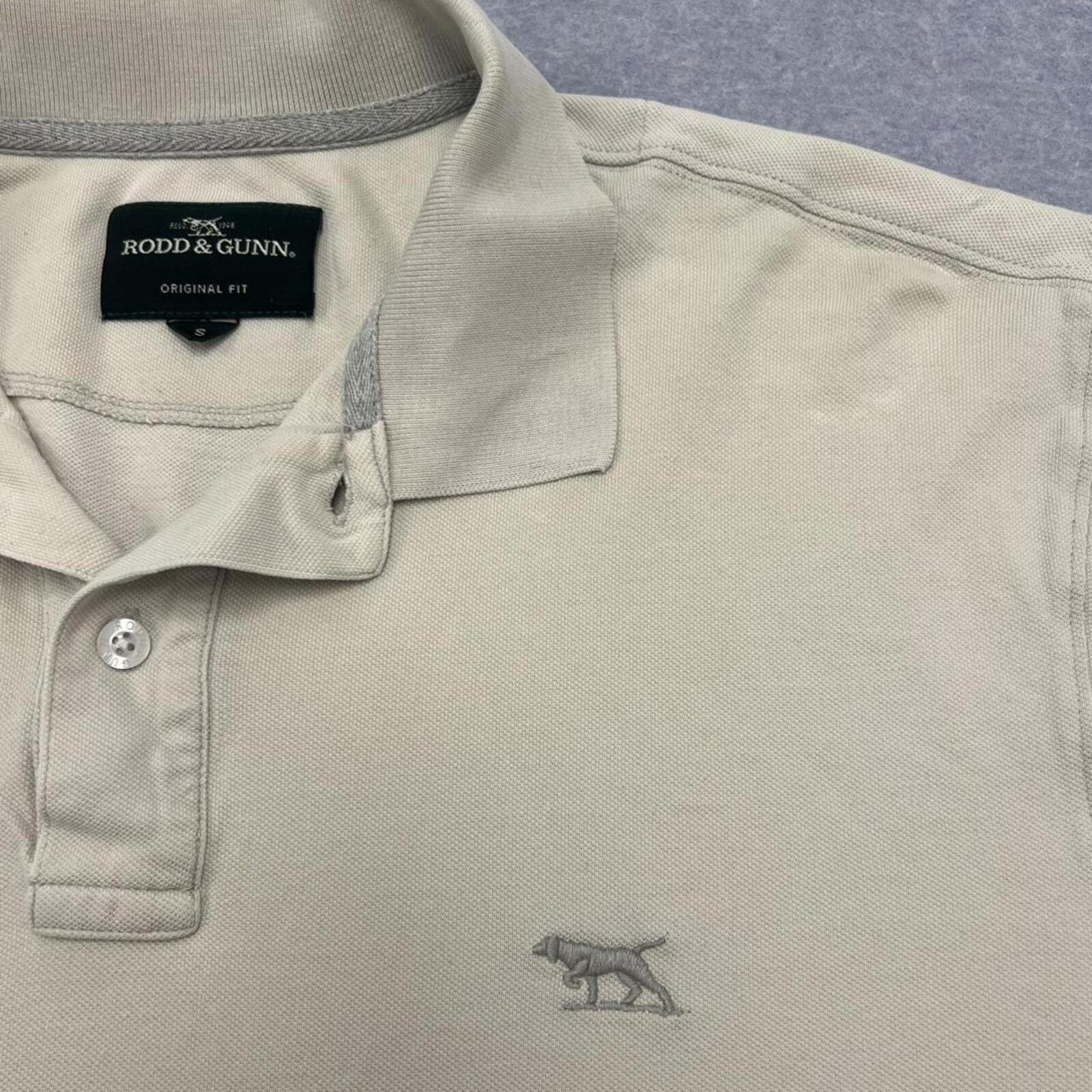Vintage Rodd & Gunn Men's Original Fit Light Grey  Off White Polo Shirt Small