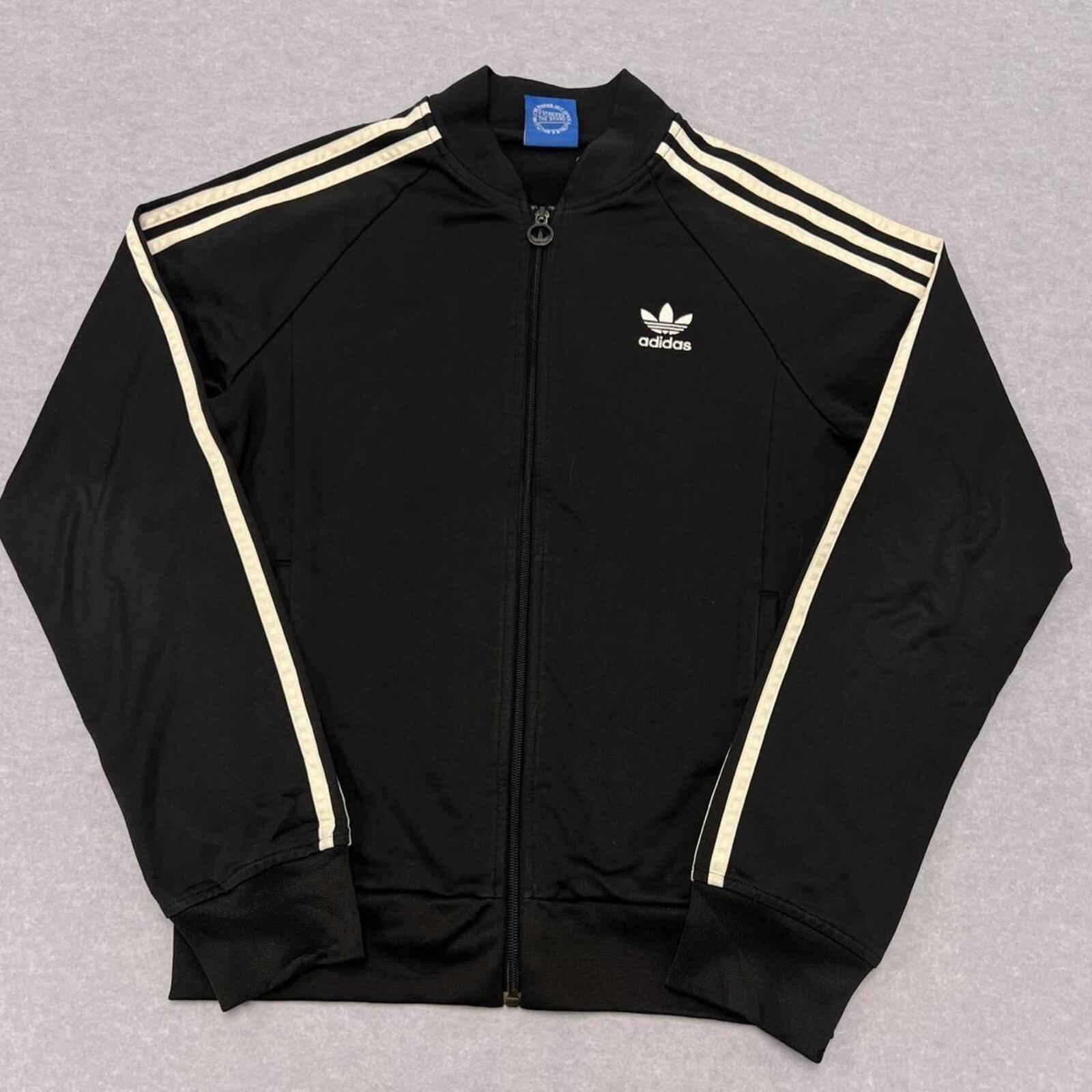 Vintage Adidas Originals Black & White Striped Track Jacket Oversized Y2K Small