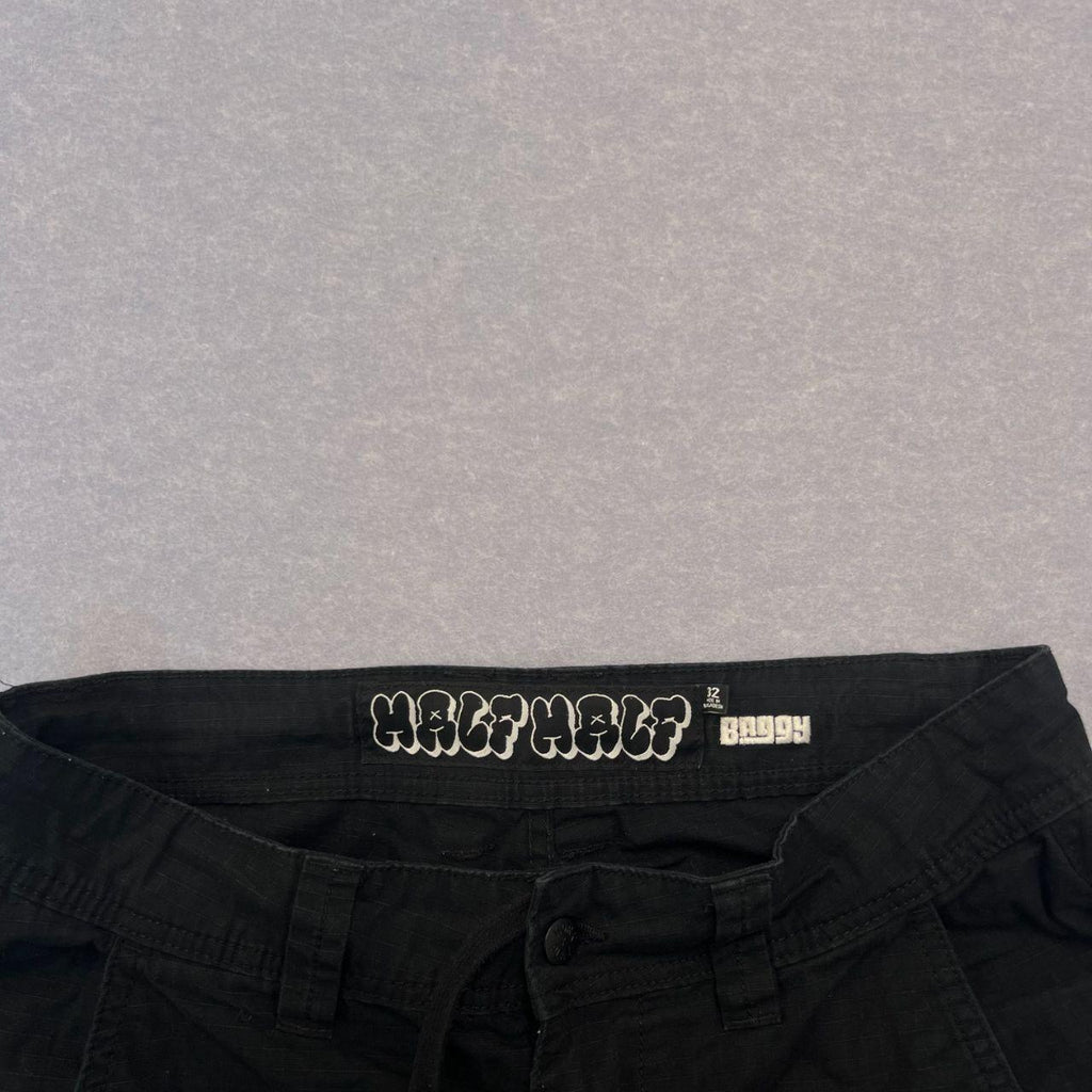 Half Half Streetwear Men's Baggy Skater Carpenter Cargo Pants Black W32
